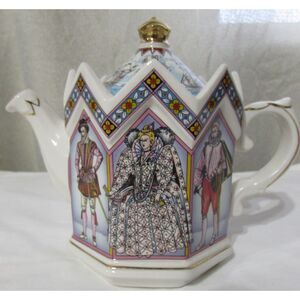 James Sadler vintage teapot Queen Elizabeth I King Henry Royalty fighting 1588